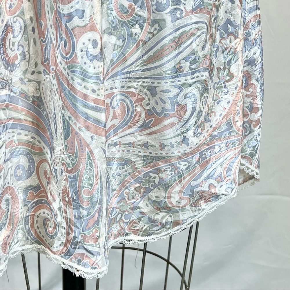 VINTAGE 80s pastel paisley floral silky satin nightgown mini midi lace - Picture 5 of 10